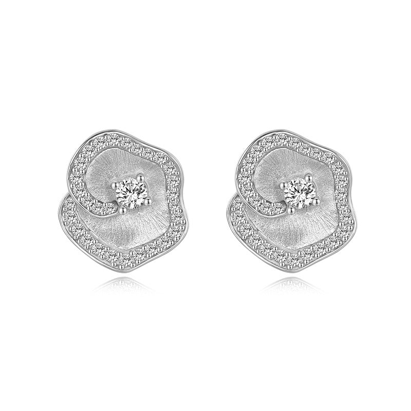 Italian Brushed Minimalist Luxury Floral Moissanite Earrings - 14K Gold Plated 925 Sterling Silver | MS-G29 in 14K Gold Plated 925 Silver | Moisse & Silver Co. - Moisse & Silver Co.