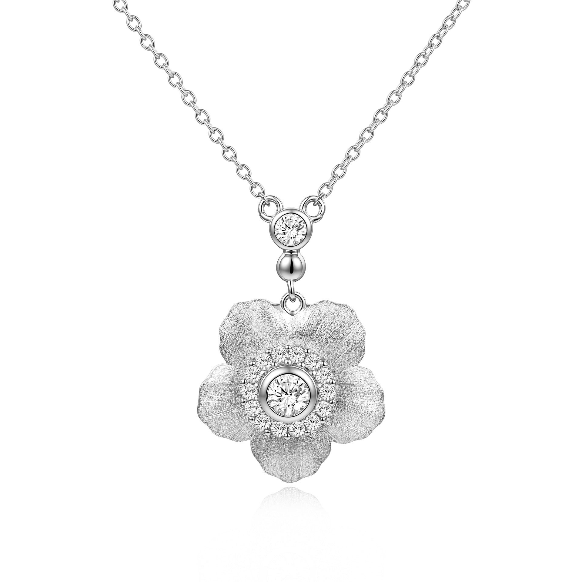 Italian Brushed Vintage Minimalist Luxury Floral Moissanite Necklace in 14K Gold Plated 925 Silver | Moisse & Silver Co. | #91 - Moisse & Silver Co.