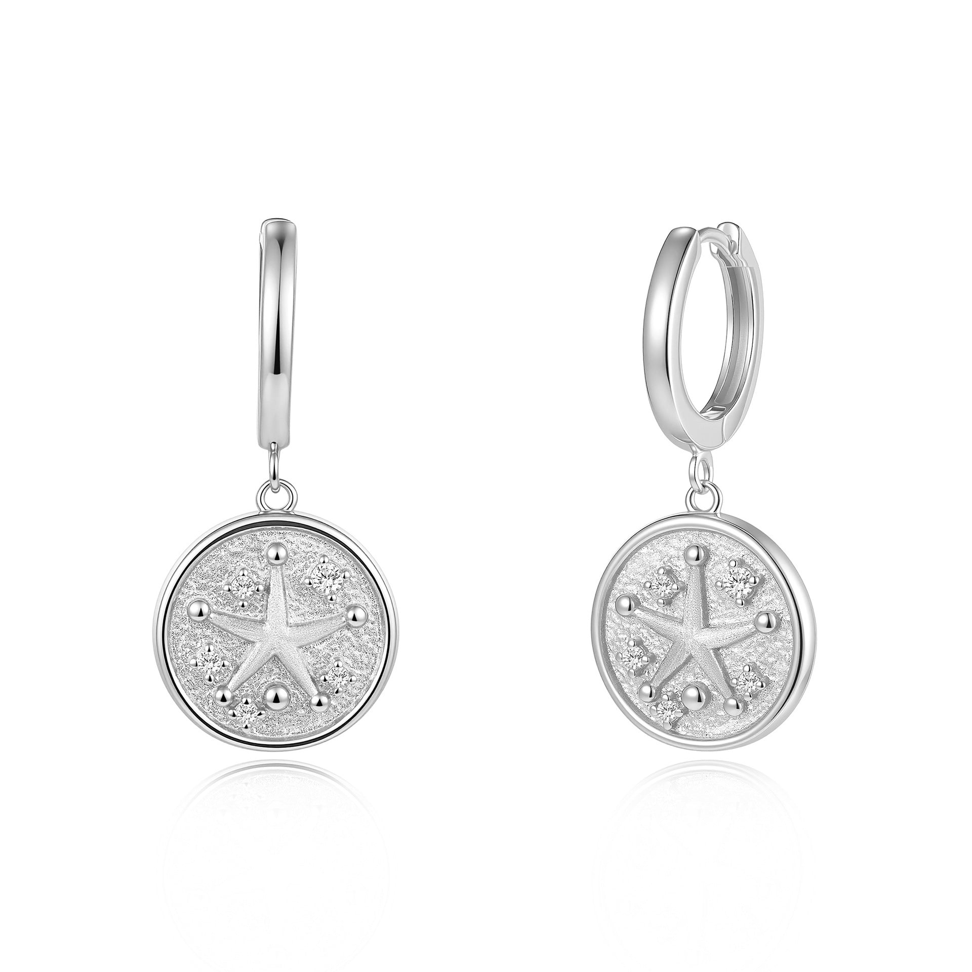 Italian Brushed Luxury Star Moissanite Earrings - 14K Gold Plated 925 Sterling Silver | MS-G121 in 14K Gold Plated 925 Silver | Moisse & Silver Co. - Moisse & Silver Co.