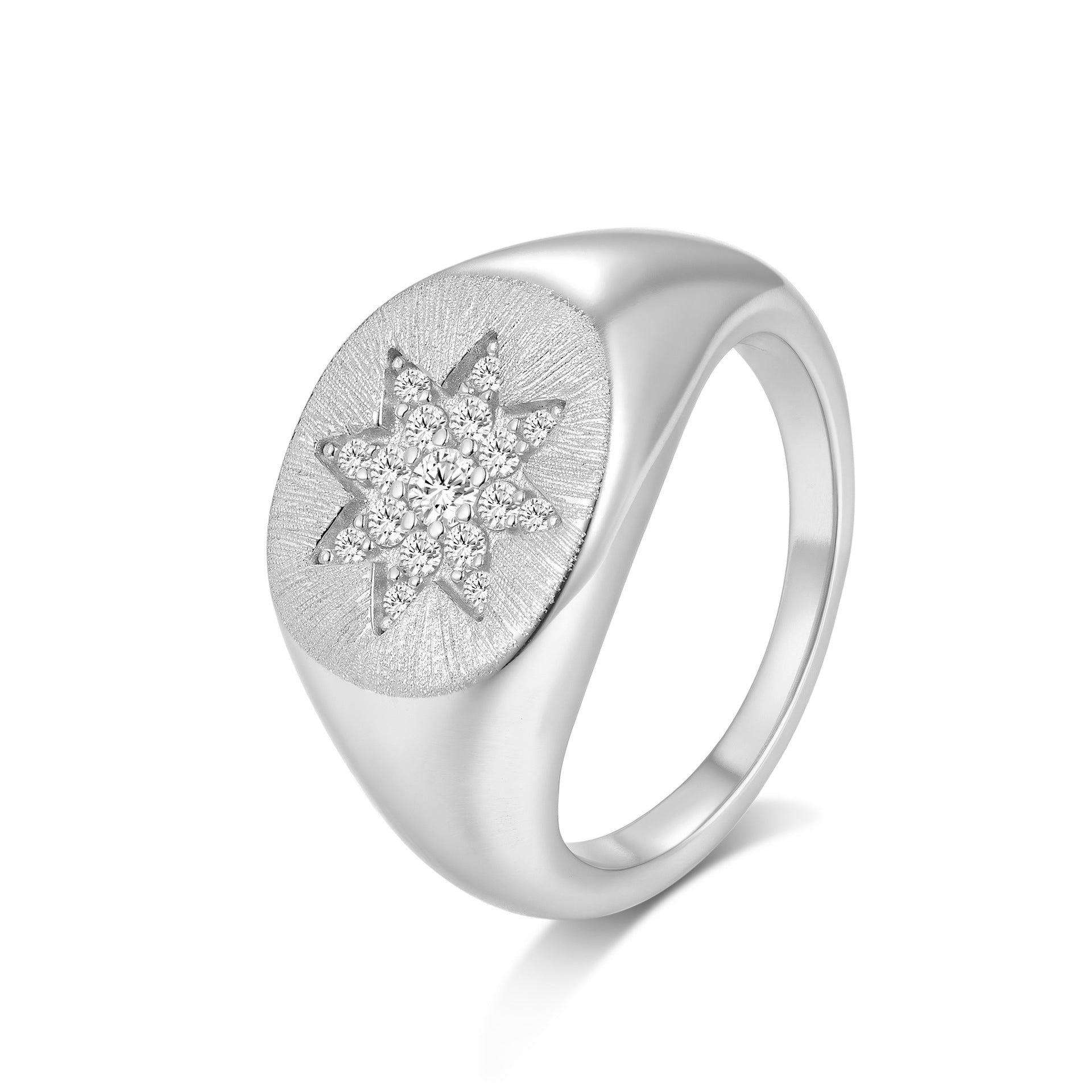 Italian Brushed Luxury Star Moissanite Ring in 14K Gold Plated 925 Silver | Moisse & Silver Co. | #71 - Moisse & Silver Co.