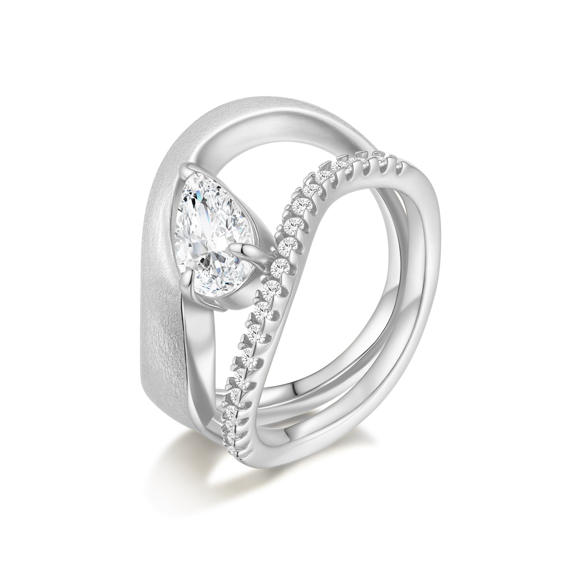 Italian Brushed Luxury Pear Cut Moissanite Ring in 14K Gold Plated 925 Silver | Moisse & Silver Co. | #59 - Moisse & Silver Co.
