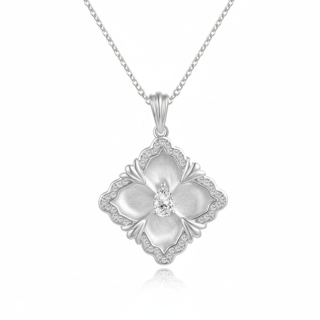 Italian Brushed Vintage Moissanite Necklace in 14K Gold Plated 925 Silver | Moisse & Silver Co. | #27 - Moisse & Silver Co.