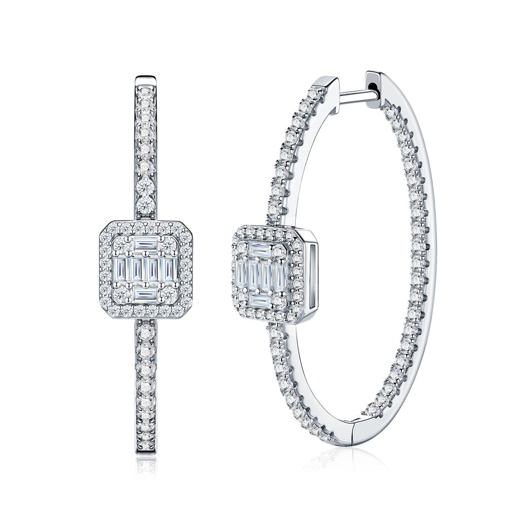 Large Square Moissanite Hoop Earrings - S925 Premium Luxury - Moisse & Silver Co.