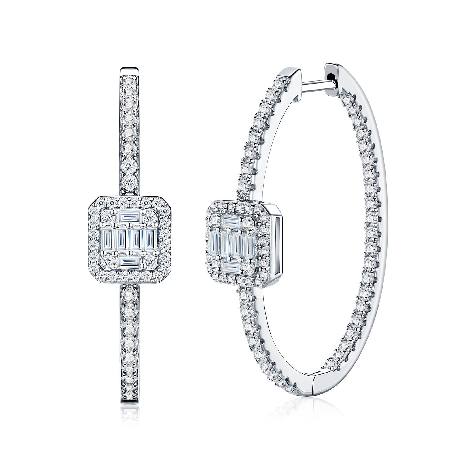 Large Square Moissanite Hoop Earrings - S925 Premium Luxury - Moisse & Silver Co.