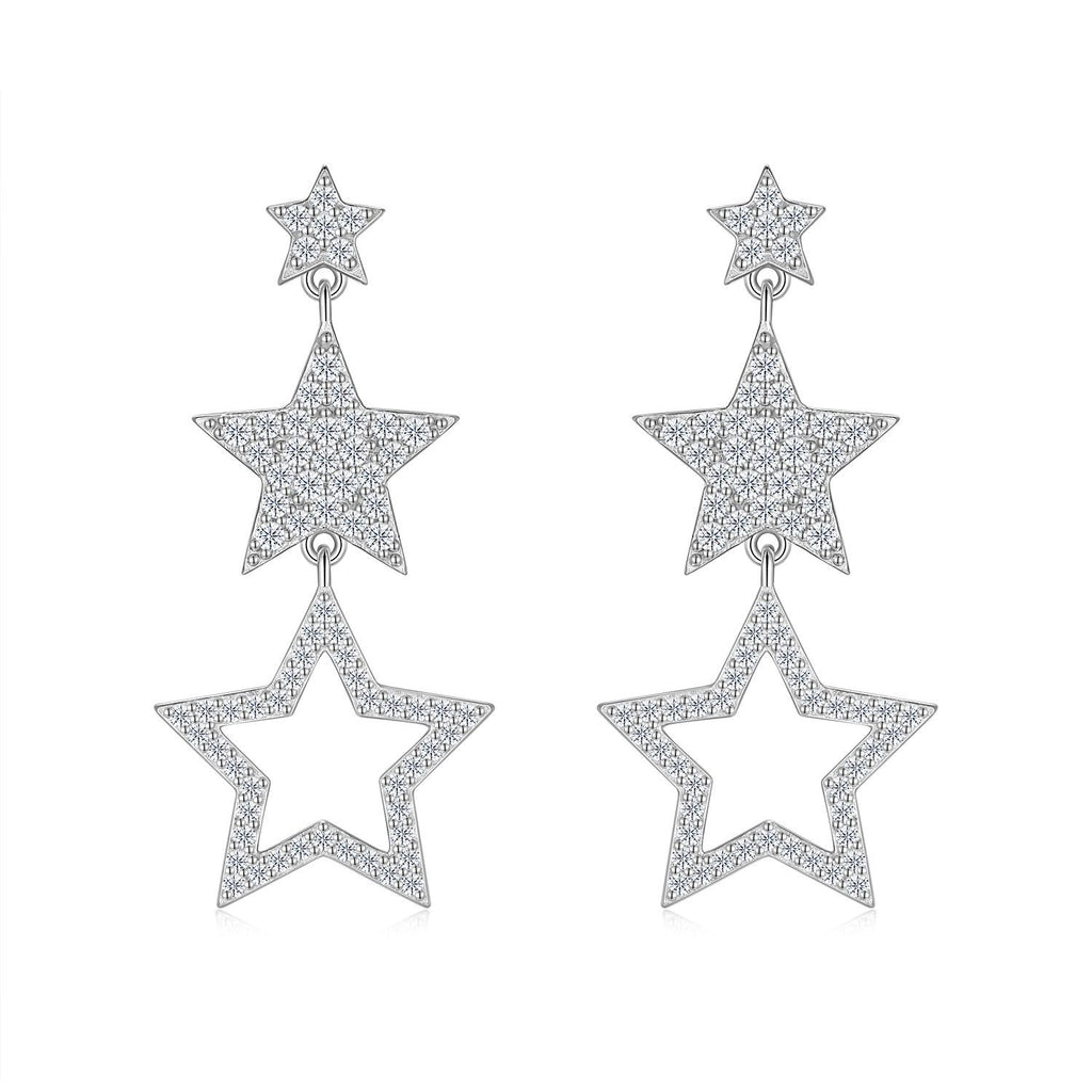 Y2K Style Triple Star Moissanite Dangle Drop Earrings - S925 Silver - Moisse & Silver Co.