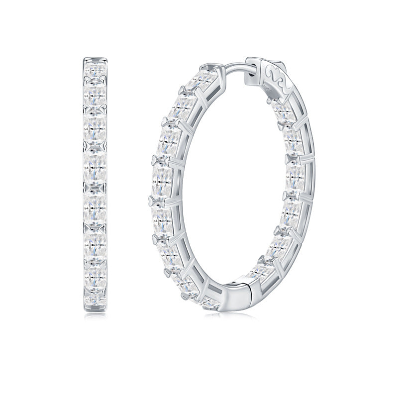 Luminous Bold 28pcs Moissanite Hoop Earrings - Premium 925 Sterling Silver Statement Jewelry - Moisse & Silver Co.