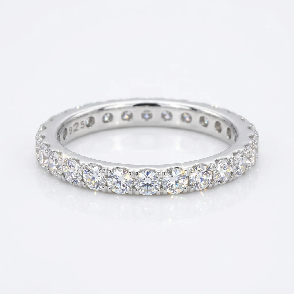 Full Moissanite Eternity Band - 3mm D Color VVS1 Sterling Silver - Moisse & Silver Co.