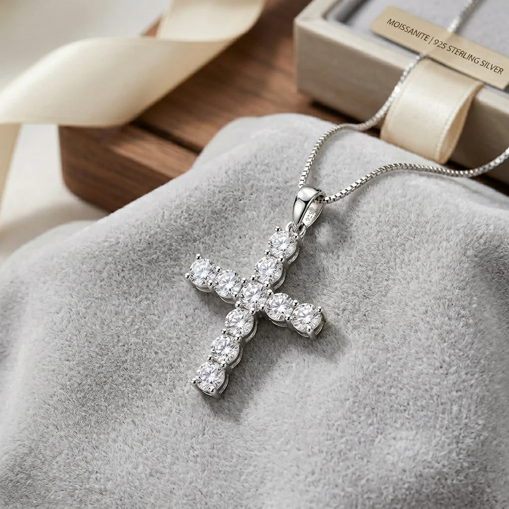 Spiritual Moissanite Cross Pendant Necklace - D Color S925 - Moisse & Silver Co.