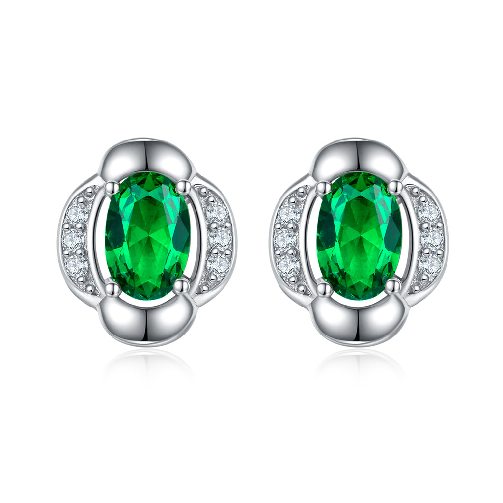 Oval Cut Emerald & Moissanite Studs - Luxury S925 - Moisse & Silver Co.