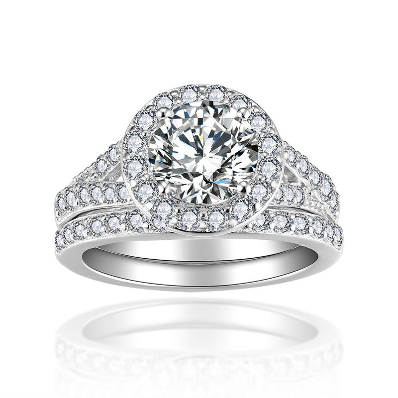 Round Moissanite Halo Bridal Set - 18K Plated S925 - Moisse & Silver Co.