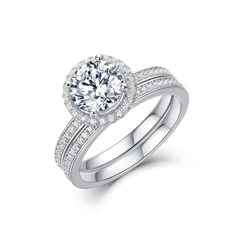 Double Halo Moissanite Engagement Ring Set S925 - Moisse & Silver Co.
