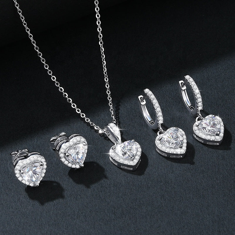 Heart Cut Moissanite Jewelry Set - Necklace & Earrings - Moisse & Silver Co.