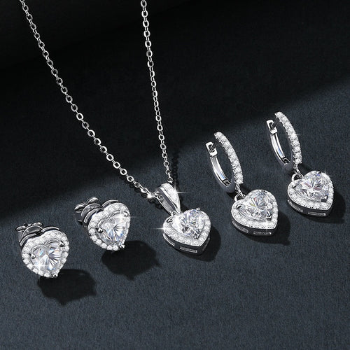 Heart Cut Moissanite Jewelry Set - Necklace & Earrings - Moisse & Silver Co.