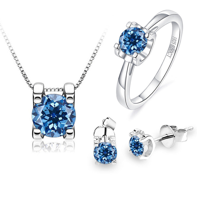 Royal Blue Moissanite Jewelry Set - Ring & Earrings - Moisse & Silver Co.