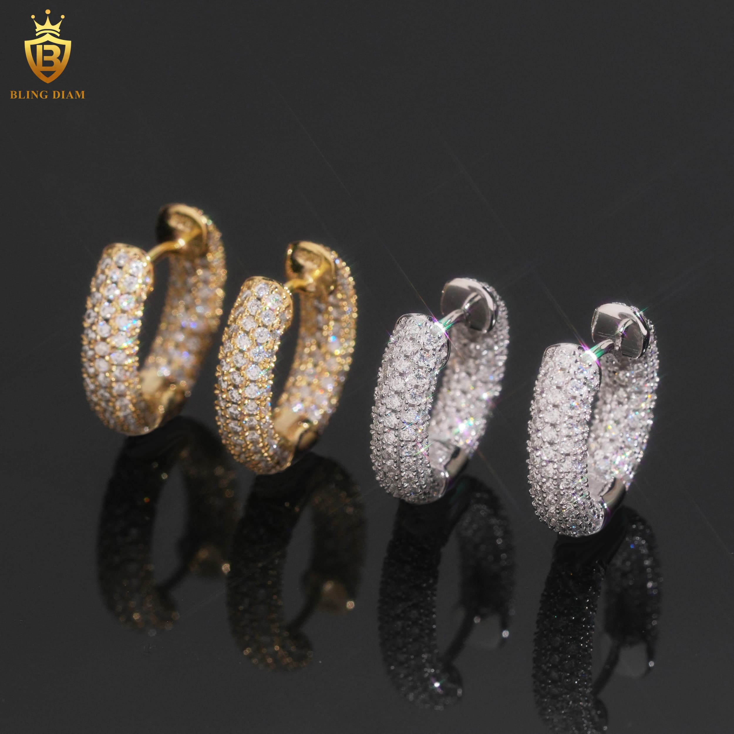 Paved Huggie Moissanite Earring Hoops - Brilliant Fire - Moisse & Silver Co.