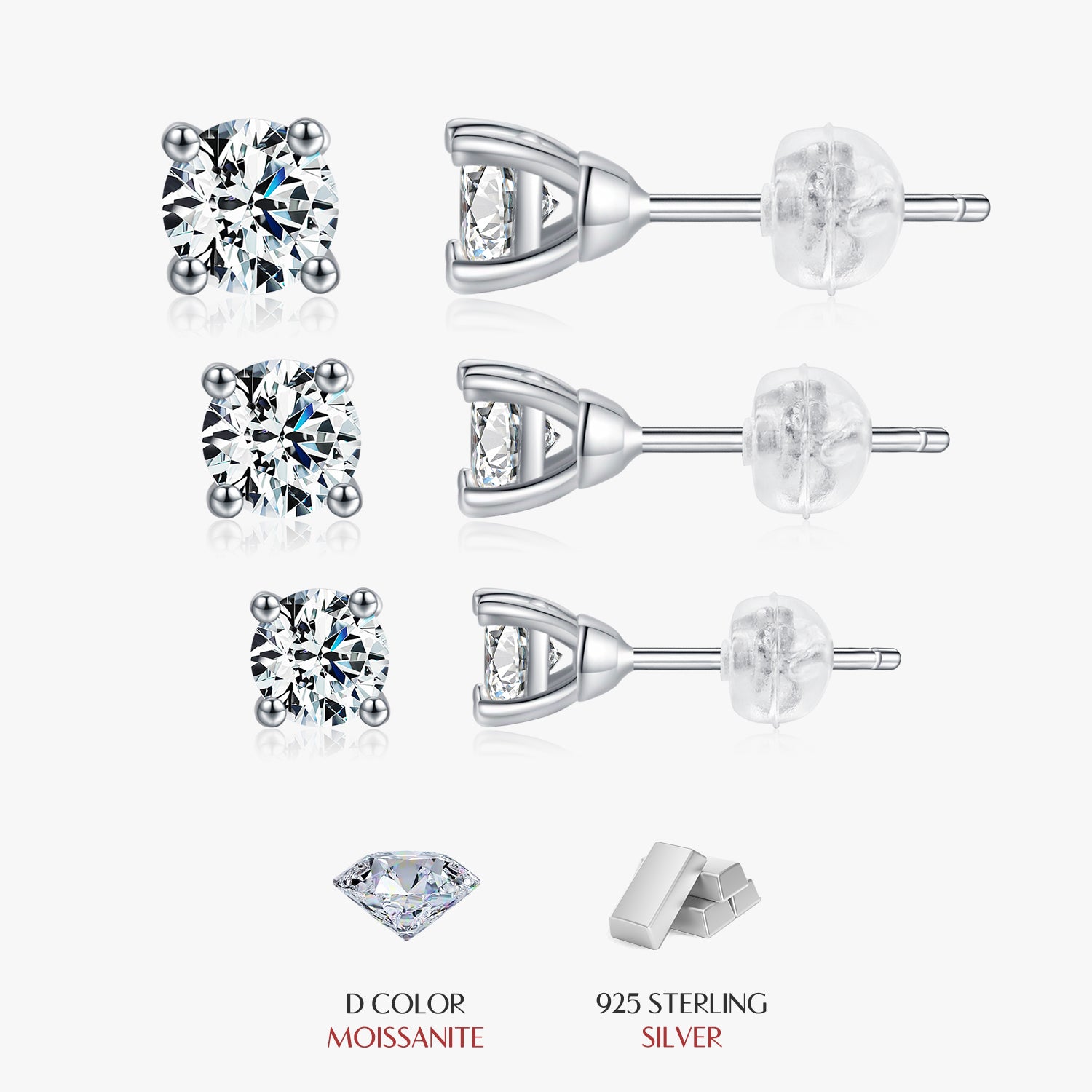 Sparkling Moissanite Stud Earrings - 1.0ct to 2.0ct D Color S925 - Moisse & Silver Co.