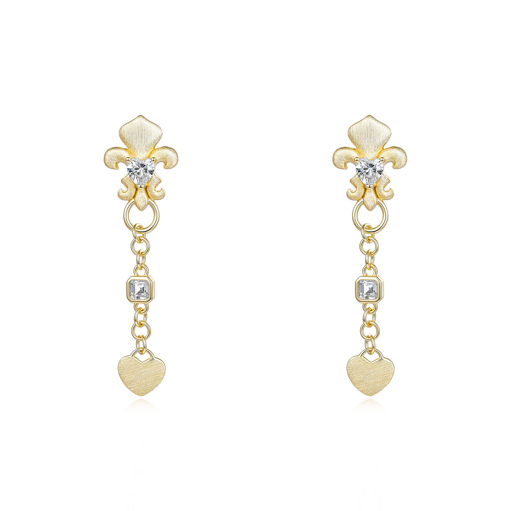 Italian Brushed Vintage Heart Moissanite Earrings - 14K Gold Plated 925 Sterling Silver | MS-G102 in 14K Gold Plated 925 Silver | Moisse & Silver Co. - Moisse & Silver Co.