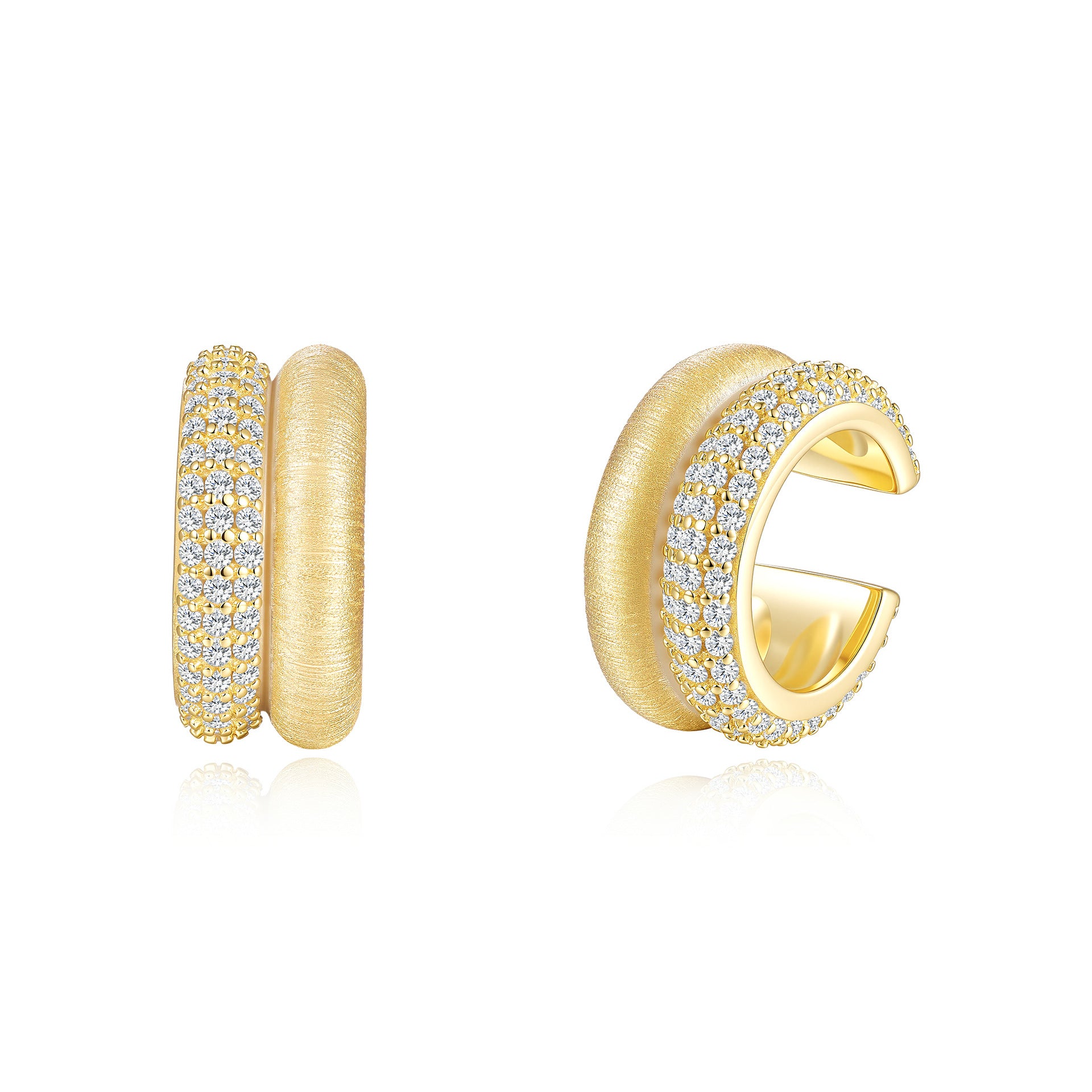 Italian Brushed Minimalist Moissanite Earrings - 14K Gold Plated 925 Sterling Silver | MS-G92 in 14K Gold Plated 925 Silver | Moisse & Silver Co. - Moisse & Silver Co.