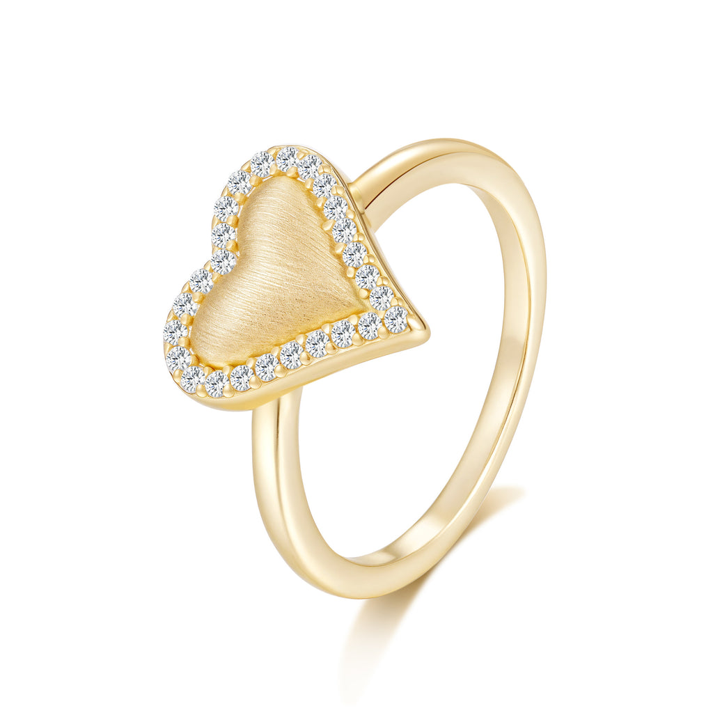 Italian Brushed Vintage Luxury Heart Moissanite Ring in 14K Gold Plated 925 Silver | Moisse & Silver Co. | #75 - Moisse & Silver Co.