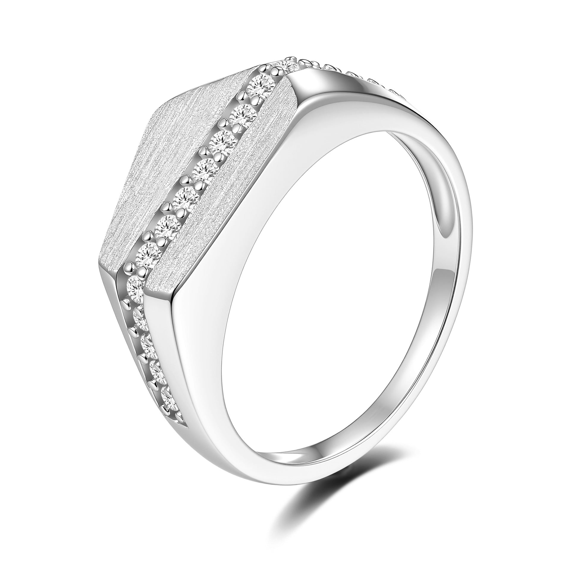 Moissanite Rigato Brushed 925 Sterling Silver Ring | Vintage Luxury