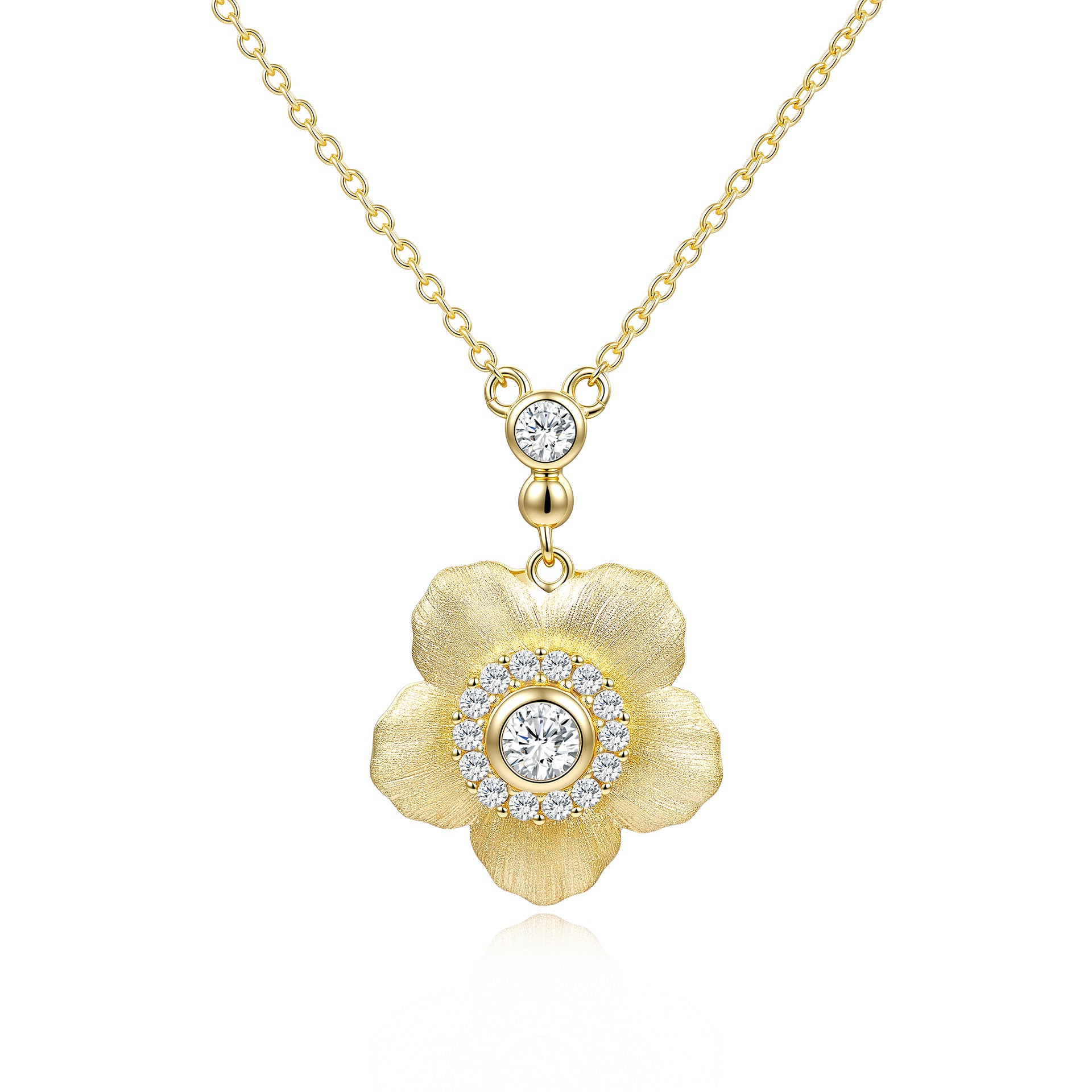 Italian Brushed Vintage Minimalist Luxury Floral Moissanite Necklace in 14K Gold Plated 925 Silver | Moisse & Silver Co. | #91 - Moisse & Silver Co.