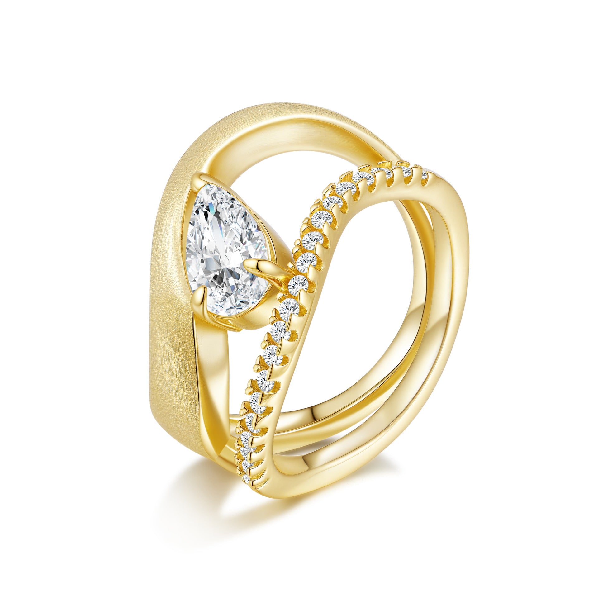 Italian Brushed Luxury Pear Cut Moissanite Ring in 14K Gold Plated 925 Silver | Moisse & Silver Co. | #59 - Moisse & Silver Co.