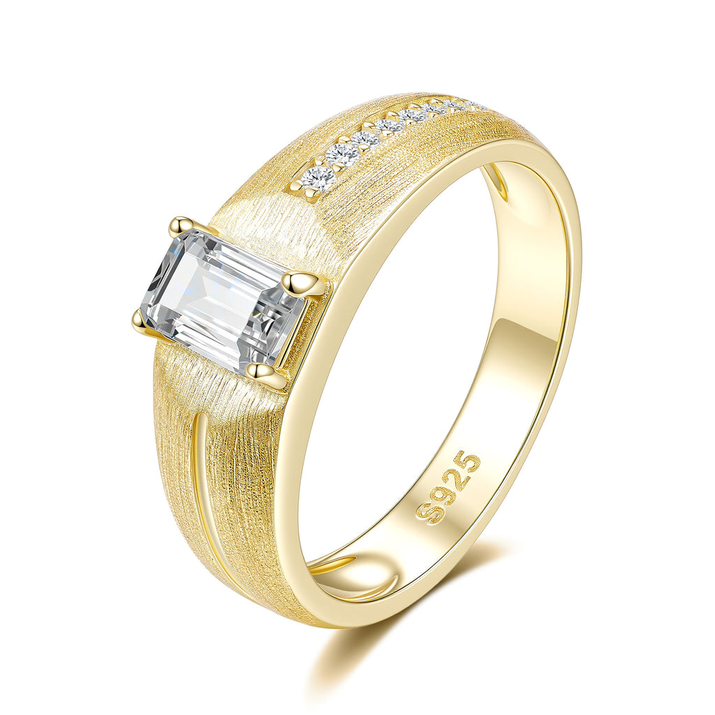 Italian Brushed Luxury Moissanite Ring in 14K Gold Plated 925 Silver | Moisse & Silver Co. | #78 - Moisse & Silver Co.