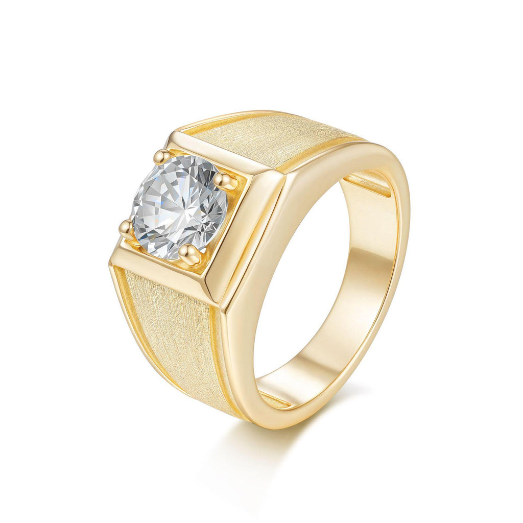 Italian Brushed Luxury Moissanite Ring in 14K Gold Plated 925 Silver | Moisse & Silver Co. | #48 - Moisse & Silver Co.