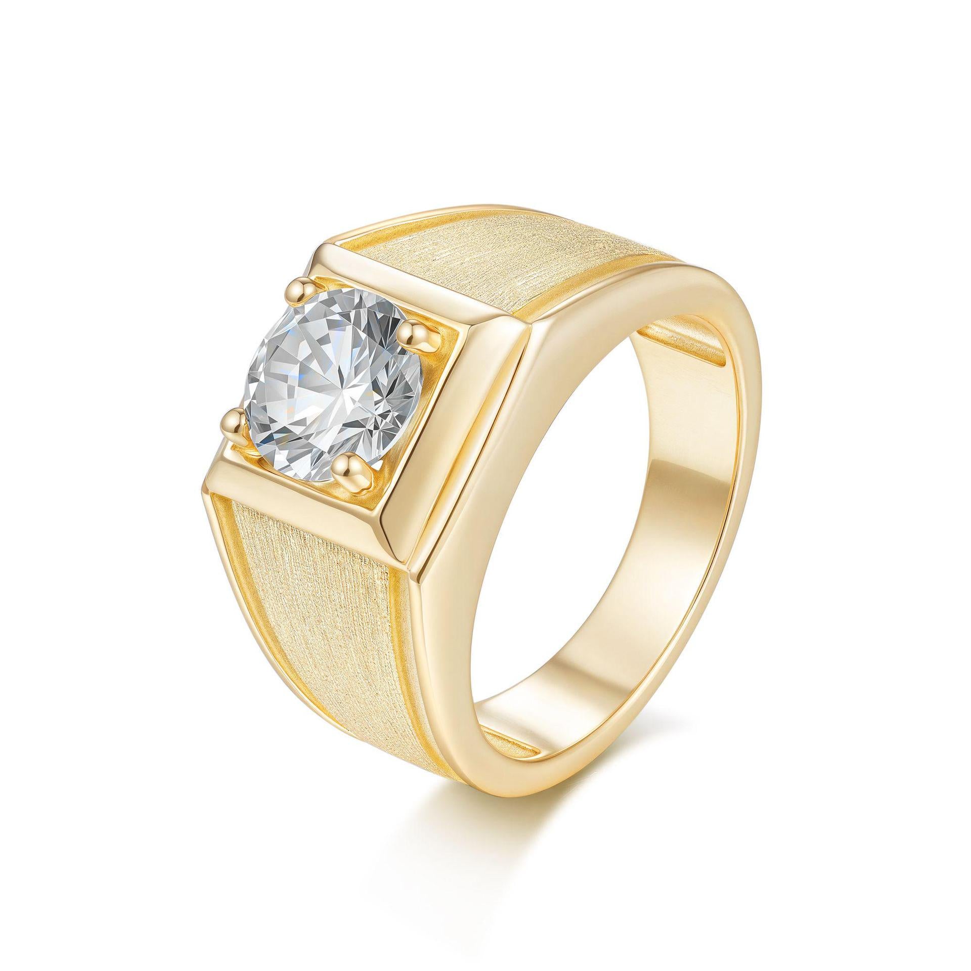 Italian Brushed Luxury Moissanite Ring in 14K Gold Plated 925 Silver | Moisse & Silver Co. | #48 - Moisse & Silver Co.