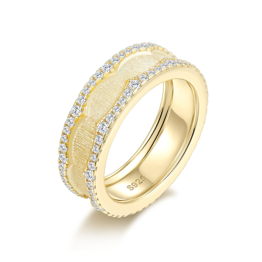 Italian Brushed Vintage Minimalist Moissanite Ring in 14K Gold Plated 925 Silver | Moisse & Silver Co. | #145 - Moisse & Silver Co.