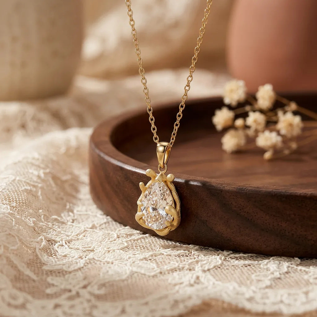 Moissanite Rigato Brushed 925 Sterling Silver Necklace | Vintage Luxury