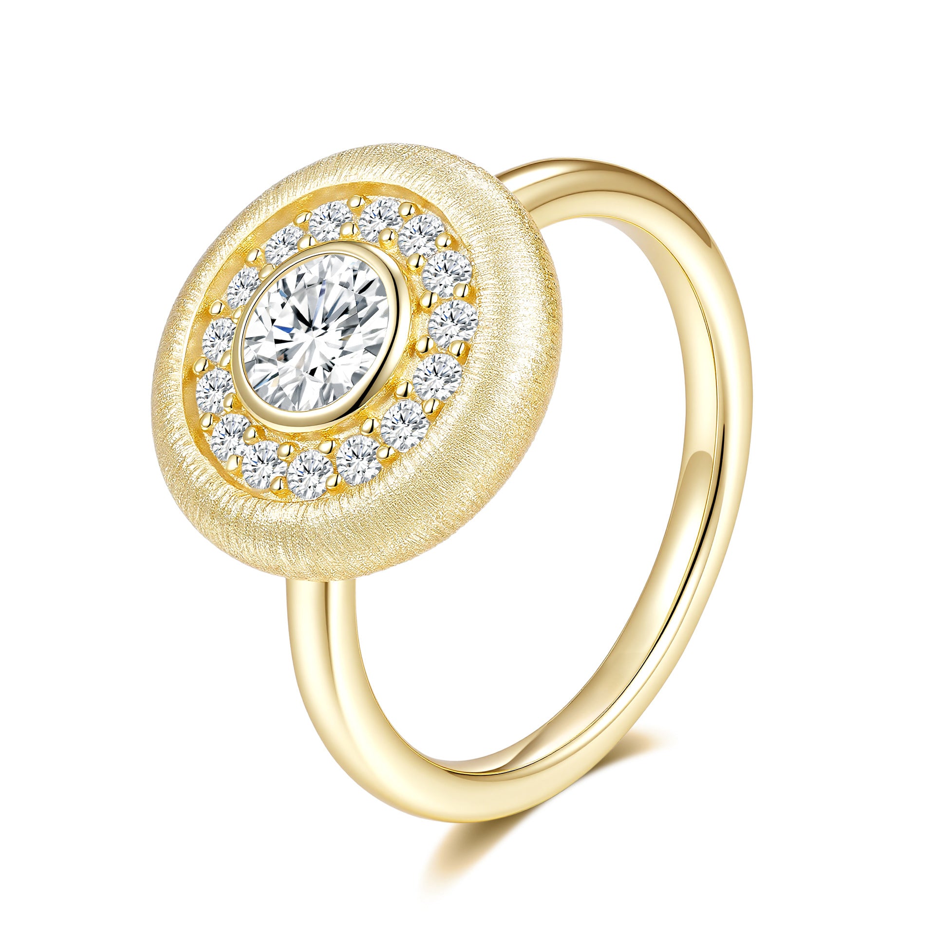 Moissanite Rigato Brushed 925 Sterling Silver 18K Gold Vermeil Ring | Vintage Luxury