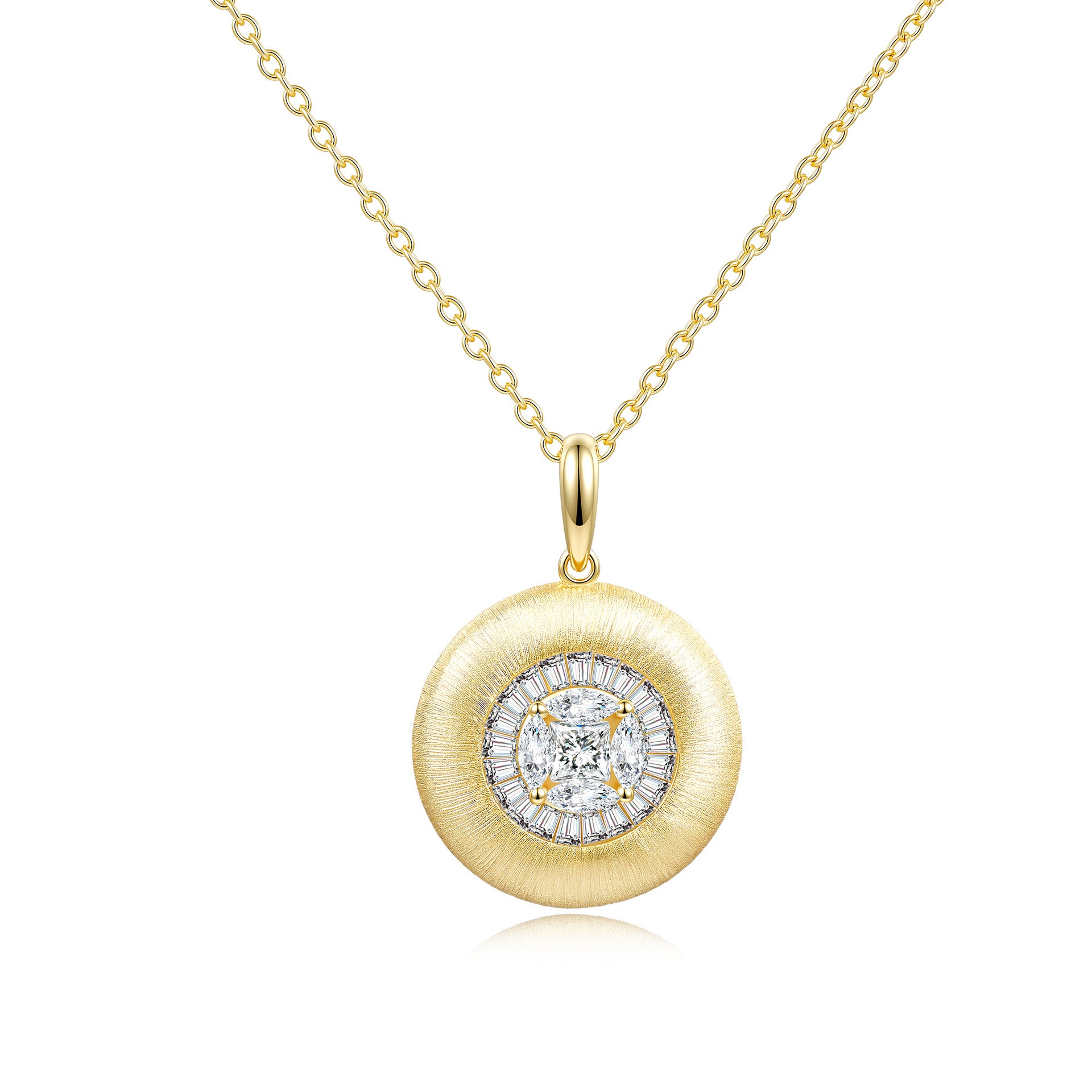 Moissanite Rigato Brushed 925 Sterling Silver 18K Gold Vermeil Necklace | Vintage Luxury