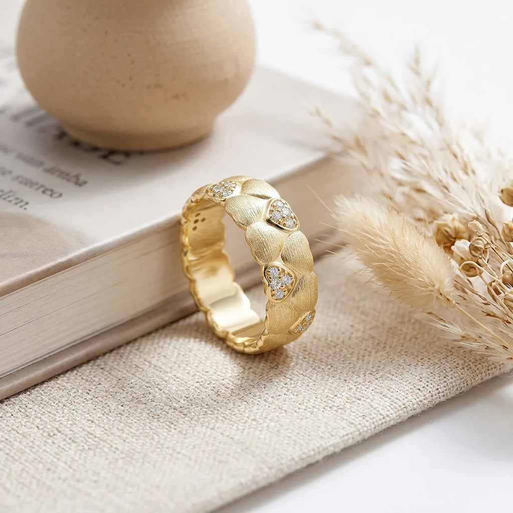 Moissanite Rigato Brushed 925 Sterling Silver 18K Gold Vermeil Ring | Vintage Luxury