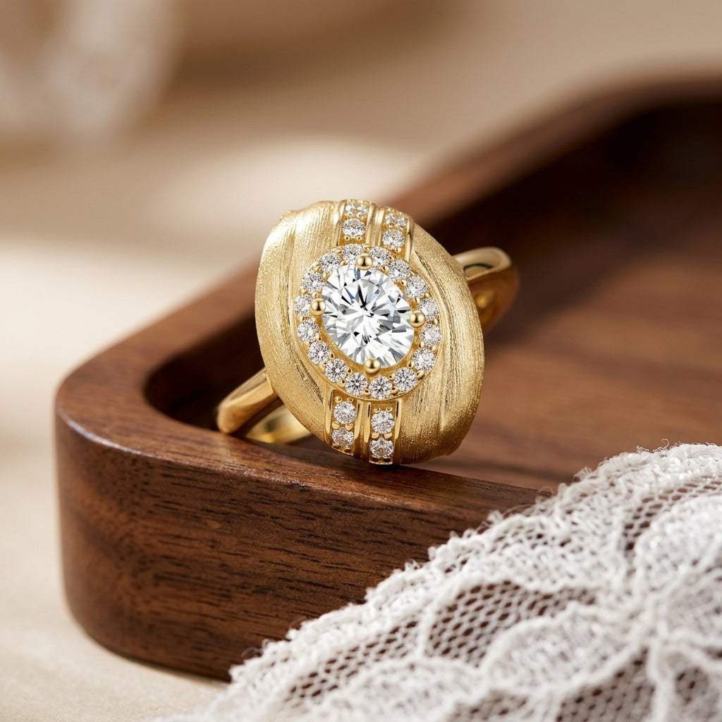 Moissanite Rigato Brushed 925 Sterling Silver Ring | Vintage Luxury