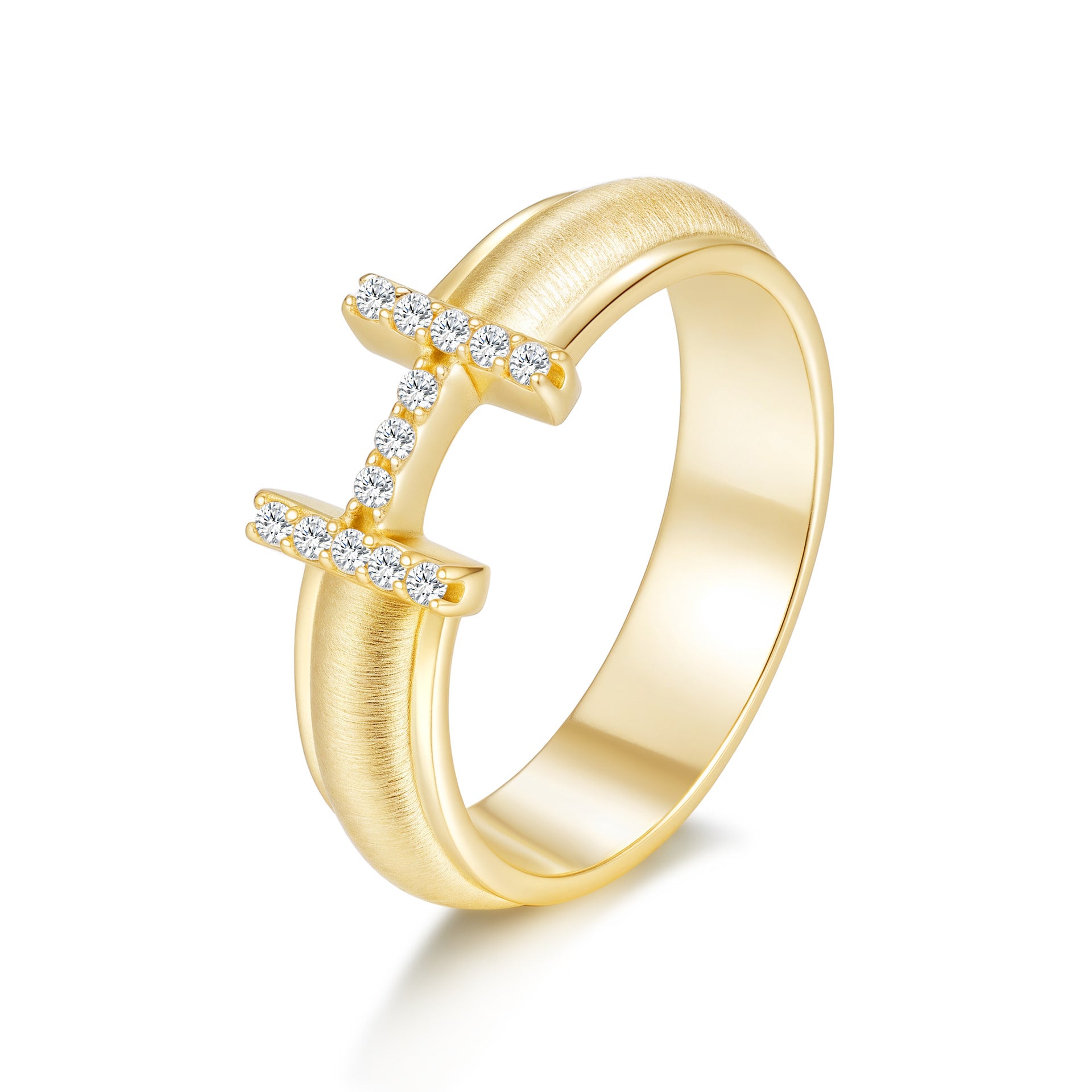 Italian Brushed Vintage Minimalist Moissanite Ring in 14K Gold Plated 925 Silver | Moisse & Silver Co. | #84 - Moisse & Silver Co.