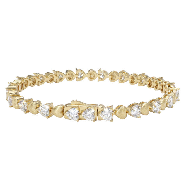 Italian Brushed Luxury Heart Moissanite Bracelet - 14K Gold Plated 925 Sterling Silver | MS-G33 in 14K Gold Plated 925 Silver | Moisse & Silver Co. - Moisse & Silver Co.