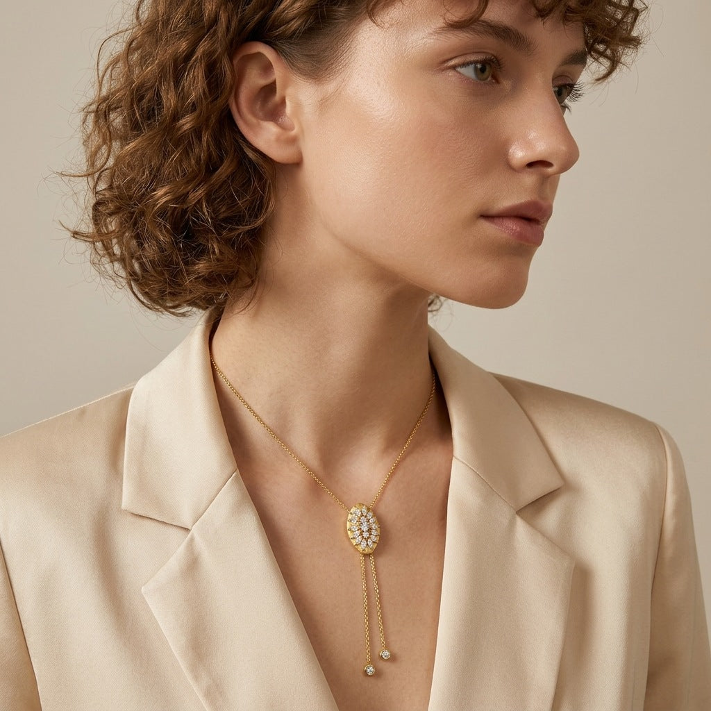 Moissanite Rigato Brushed 925 Sterling Silver 18K Gold Vermeil Necklace | Vintage Luxury