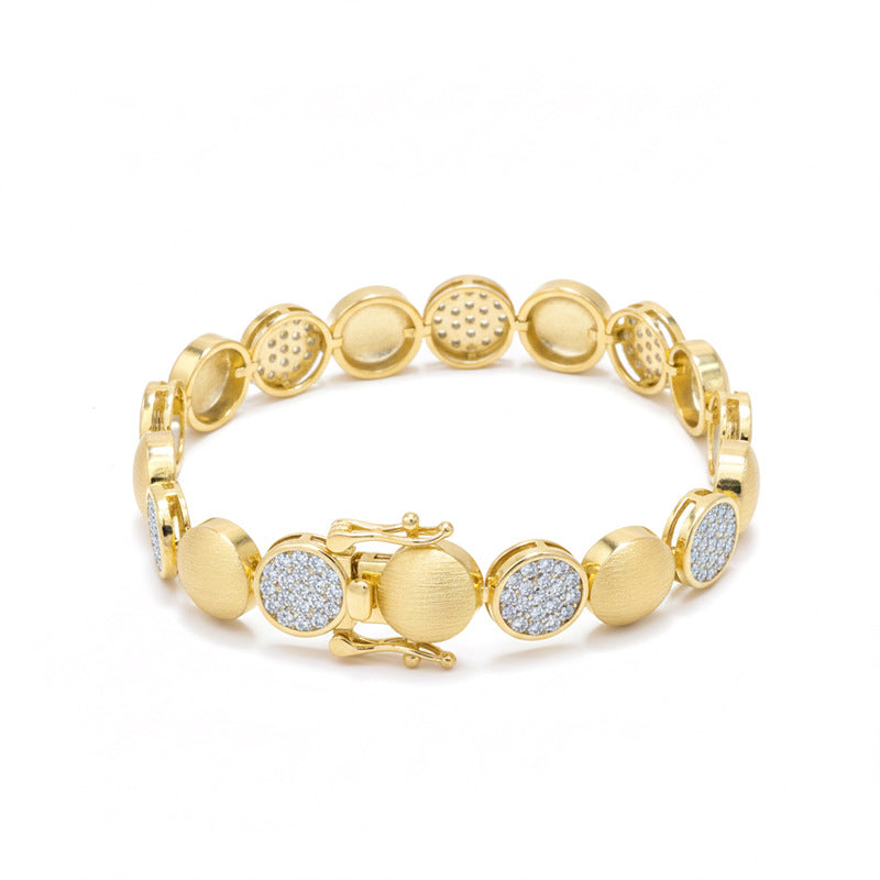 Italian Brushed Luxury Round Brilliant Moissanite Bracelet - 14K Gold Plated 925 Sterling Silver | MS-G68 in 14K Gold Plated 925 Silver | Moisse & Silver Co. - Moisse & Silver Co.