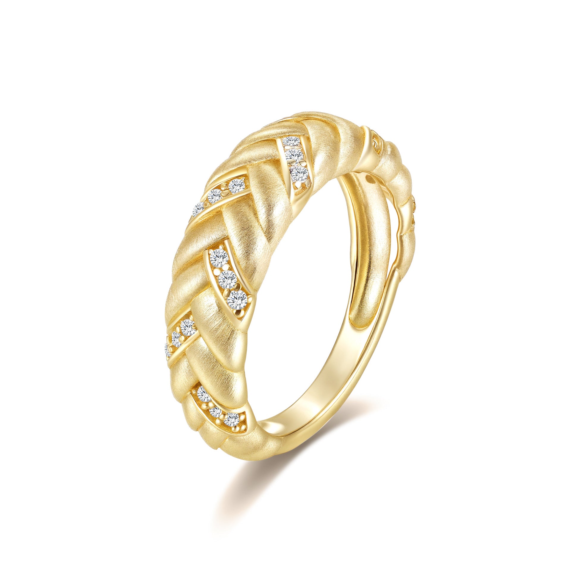 Italian Brushed Luxury Moissanite Ring in 14K Gold Plated 925 Silver | Moisse & Silver Co. | #150 - Moisse & Silver Co.