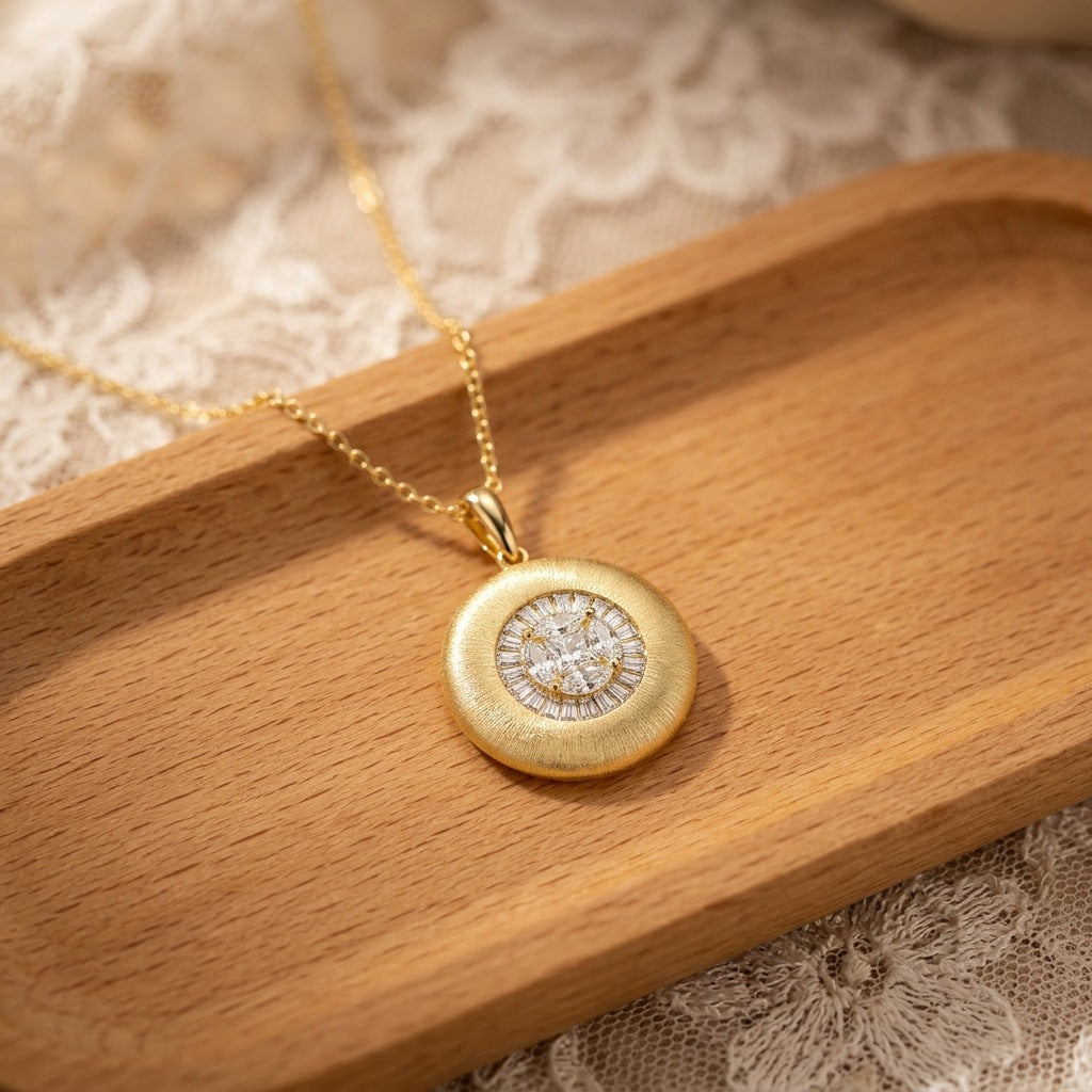 Moissanite Rigato Brushed 925 Sterling Silver 18K Gold Vermeil Necklace | Vintage Luxury