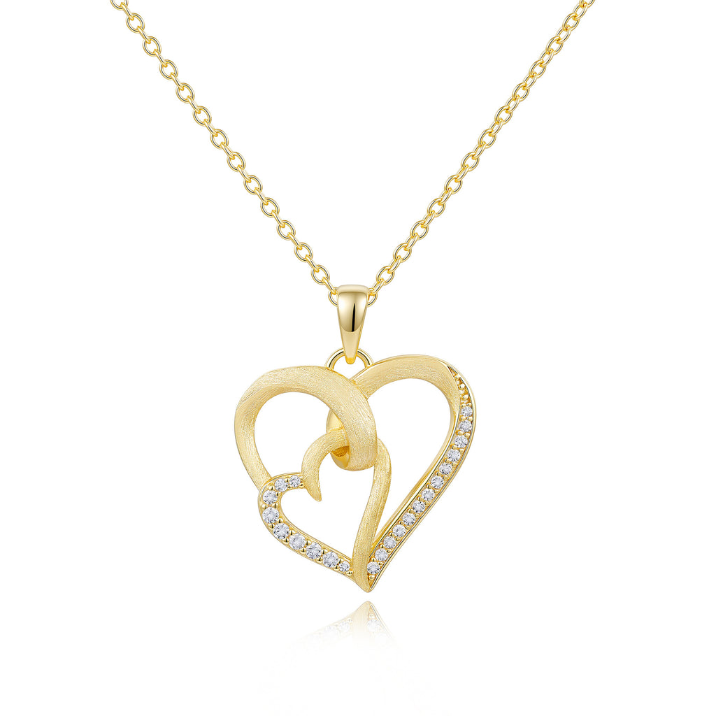 Italian Brushed Luxury Heart Moissanite Necklace in 14K Gold Plated 925 Silver | Moisse & Silver Co. | #103 - Moisse & Silver Co.