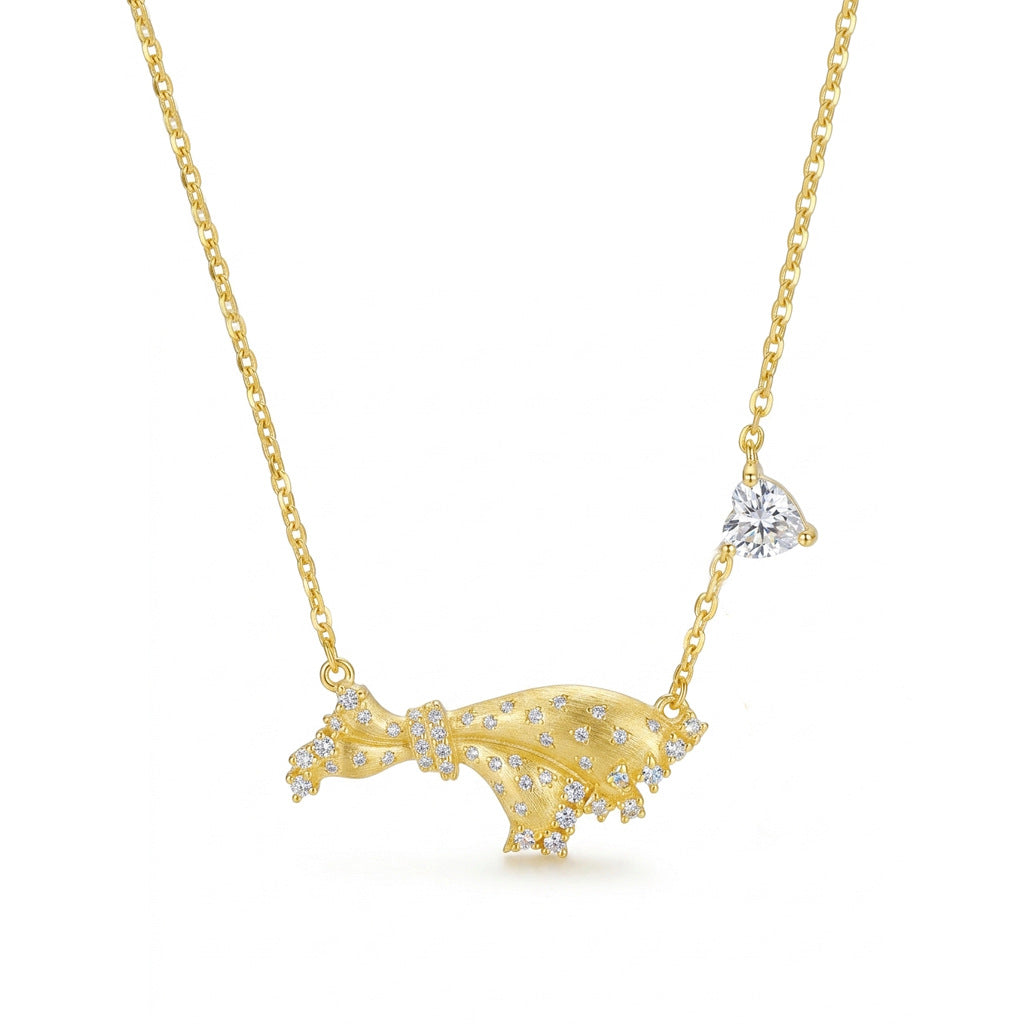 Moissanite Rigato Brushed 925 Sterling Silver 18K Gold Vermeil Necklace | Vintage Luxury