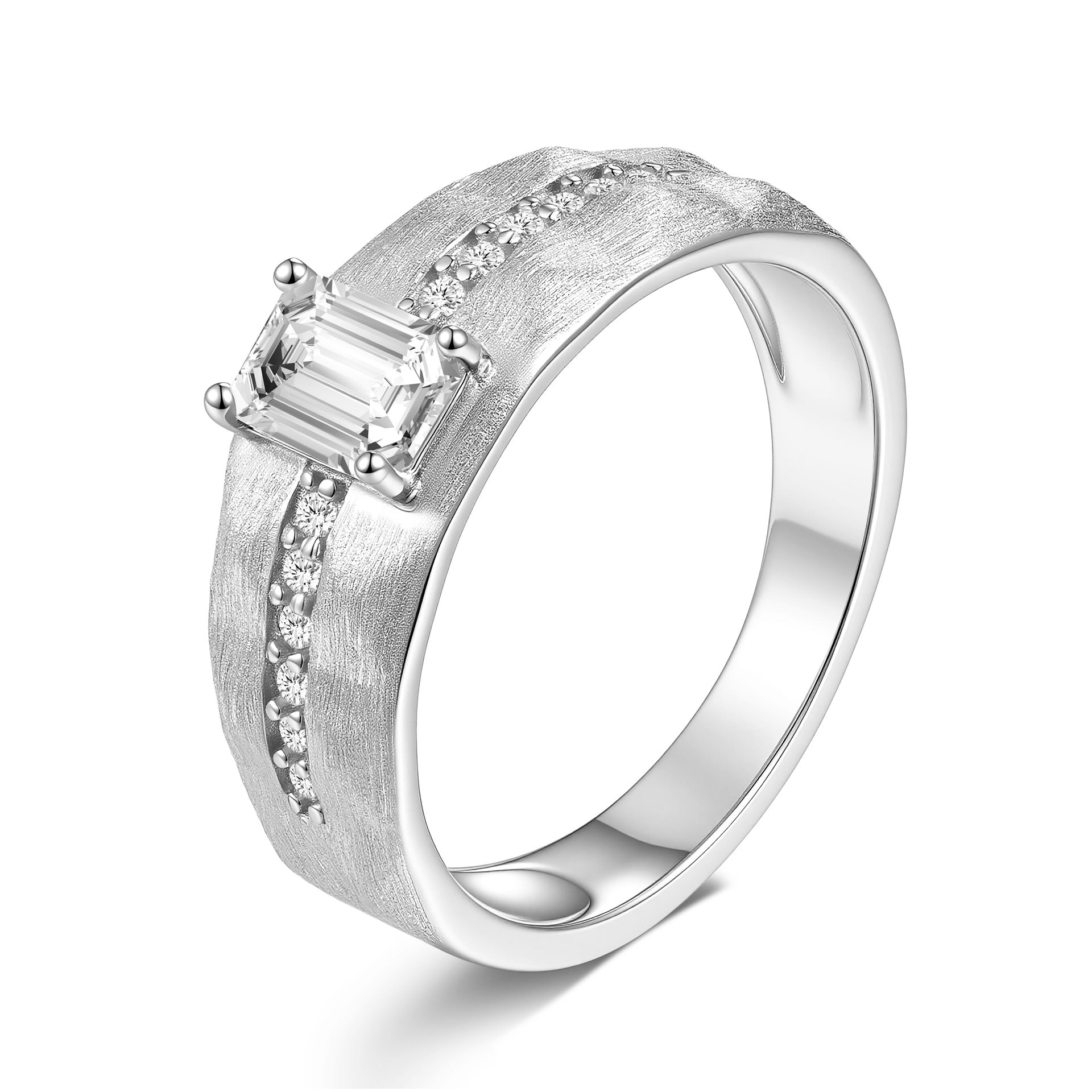 Moissanite Rigato Brushed 925 Sterling Silver Ring | Vintage Luxury