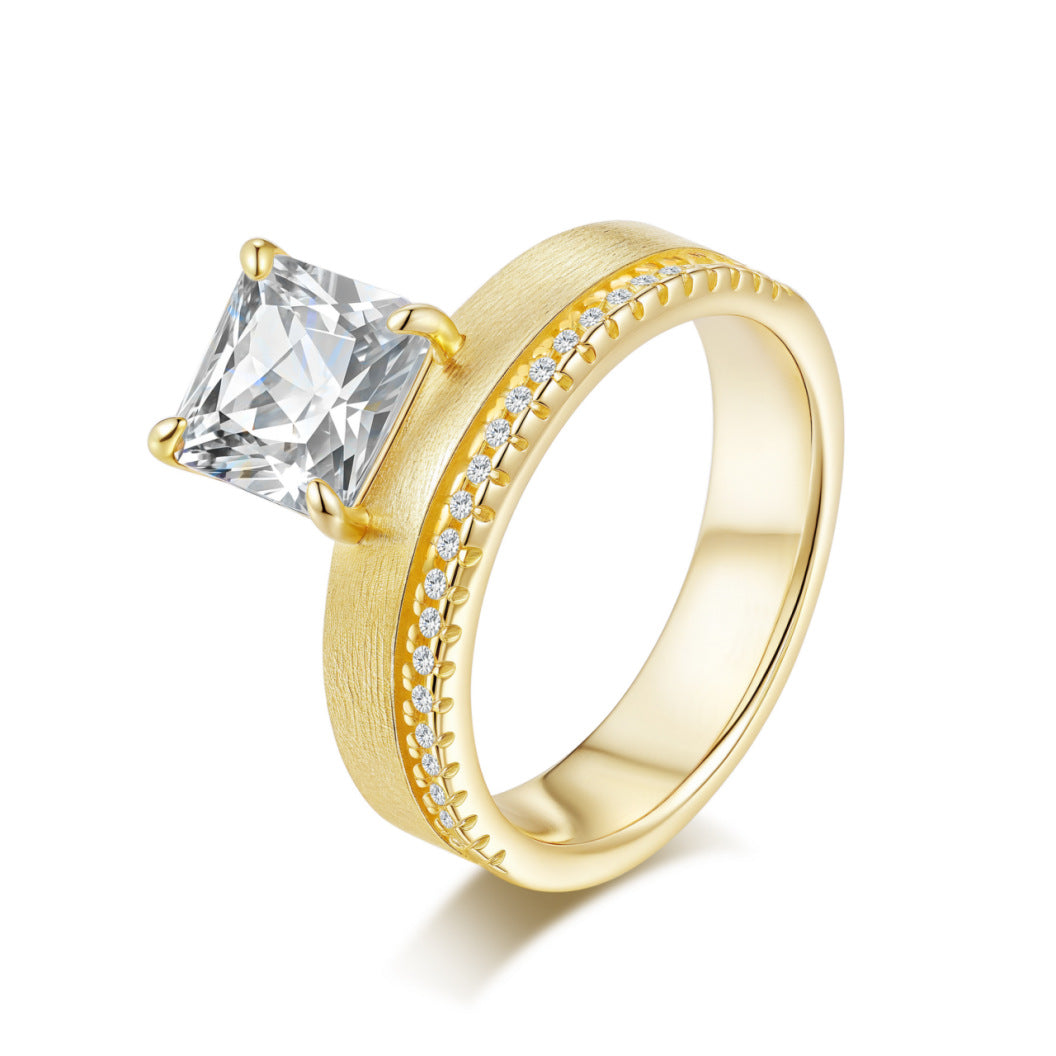 Italian Brushed Vintage Moissanite Ring in 14K Gold Plated 925 Silver | Moisse & Silver Co. | #49 - Moisse & Silver Co.