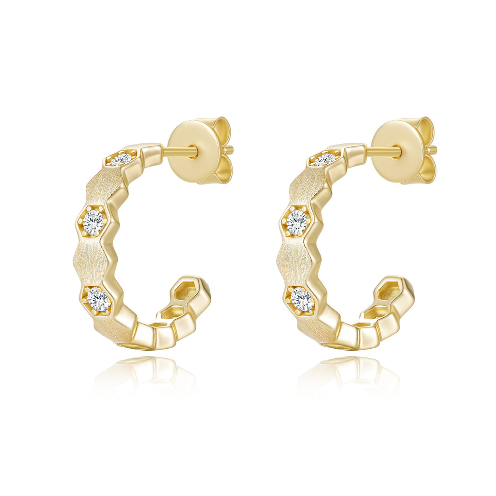 Italian Brushed Moissanite Earrings - 14K Gold Plated 925 Sterling Silver | MS-G28 in 14K Gold Plated 925 Silver | Moisse & Silver Co. - Moisse & Silver Co.