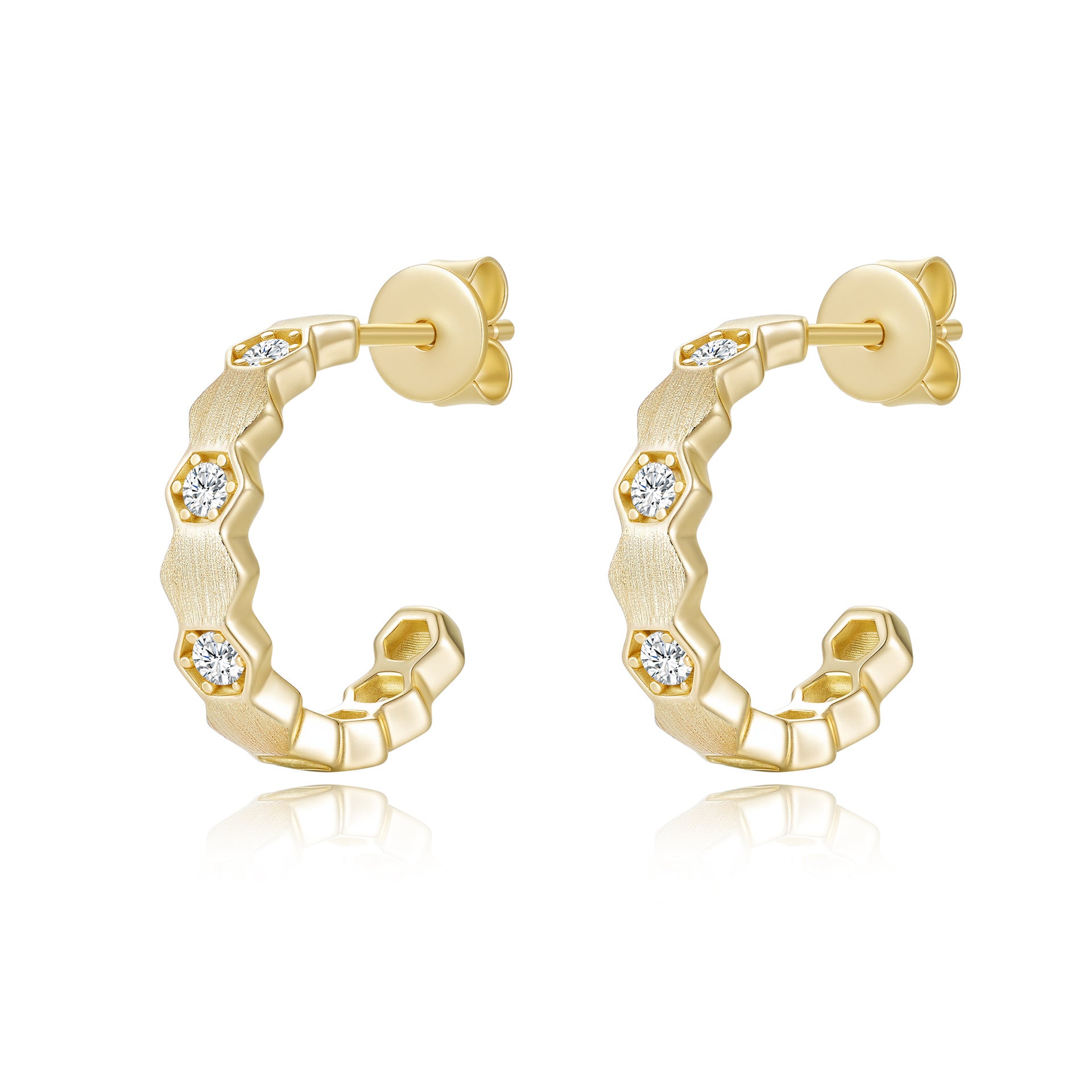 Italian Brushed Moissanite Earrings - 14K Gold Plated 925 Sterling Silver | MS-G28 in 14K Gold Plated 925 Silver | Moisse & Silver Co. - Moisse & Silver Co.