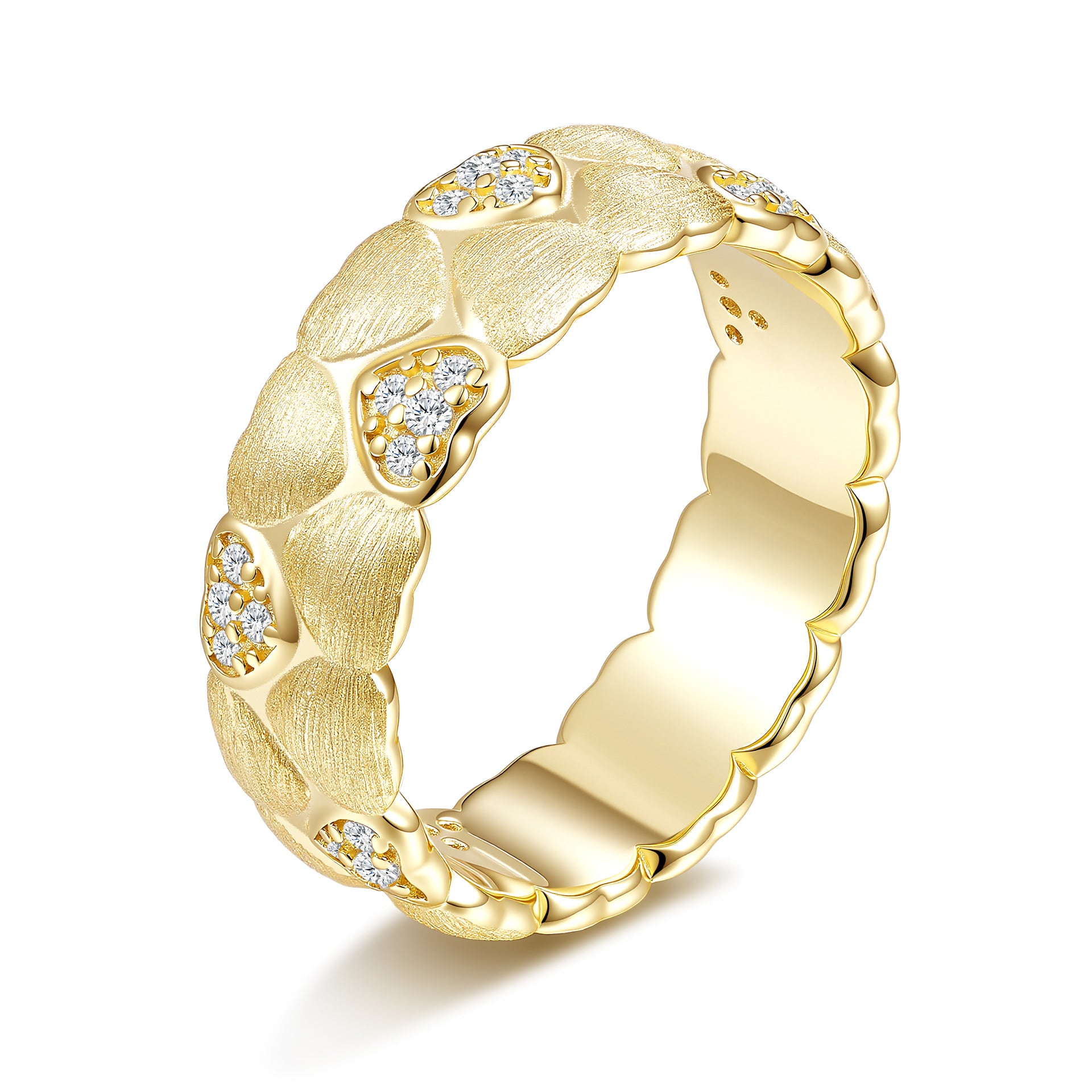 Moissanite Rigato Brushed 925 Sterling Silver 18K Gold Vermeil Ring | Vintage Luxury