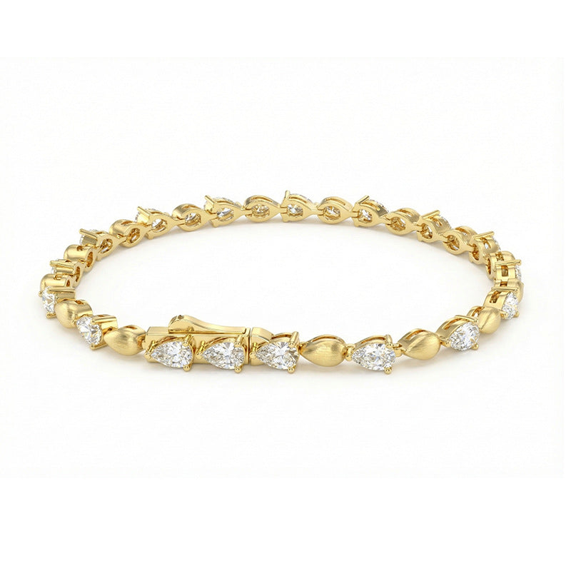 Italian Brushed Minimalist Luxury Pear Cut Moissanite Bracelet - 14K Gold Plated 925 Sterling Silver | MS-G34 in 14K Gold Plated 925 Silver | Moisse & Silver Co. - Moisse & Silver Co.