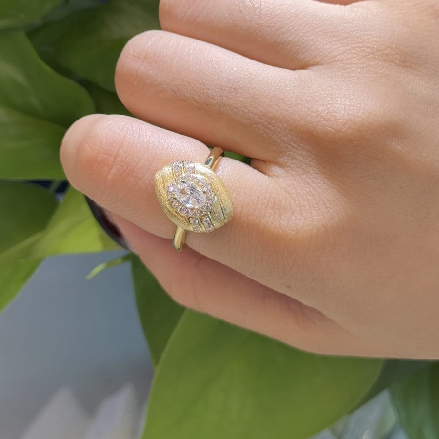 Moissanite Rigato Brushed 925 Sterling Silver Ring | Vintage Luxury